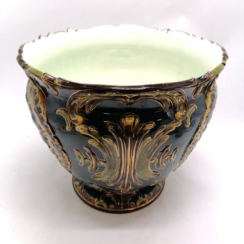 252 - Julius Dressler (Austria) oversized large Art Nouveau majolica jardiniere #1531 with shell & gilt de... 