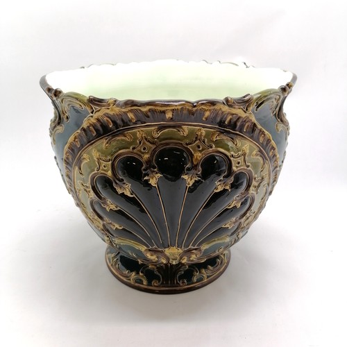 252 - Julius Dressler (Austria) oversized large Art Nouveau majolica jardiniere #1531 with shell & gilt de... 