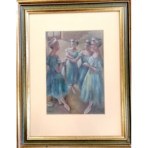 272 - Mollie Mervyn-Mills original pastel drawing of 4 ballet dancers 'Interval' - frame 48cm x 38cm