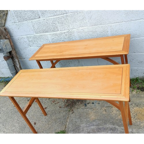 274 - Pair of designer console tables in the school of John Makepeace with red / green wood inlay - 132cm ... 