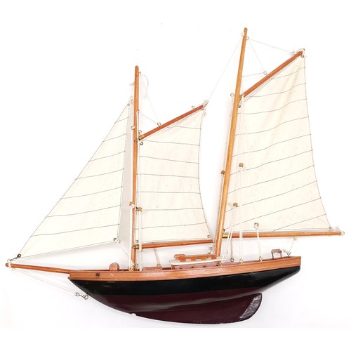 316 - 2 Scratch built wooden model sailboats. 61cm high. name plate smack. Has one sail detached but prese... 