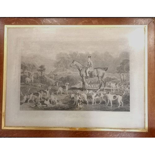 336 - Large 1821 framed mezzotint of 'Ralph John Lambton Esqr : His Horse Undertaker, & Hounds (Calling Ho... 