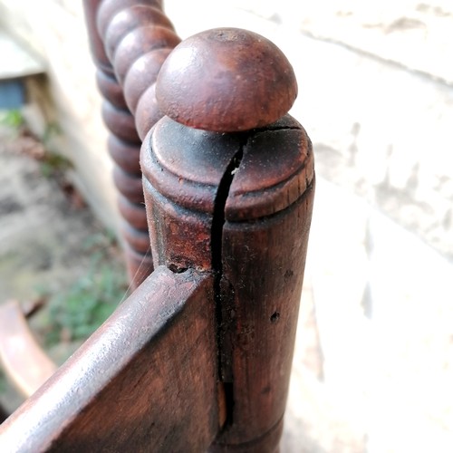 349 - Antique Arts & Crafts (Libertys?) rush seated rocking chair with bobbin turnings - 115cm high x 57cm... 