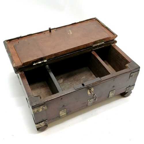 357 - Antique Indian box with brass detail & half hinged lid top - 34cm x 28cm x 14cm high