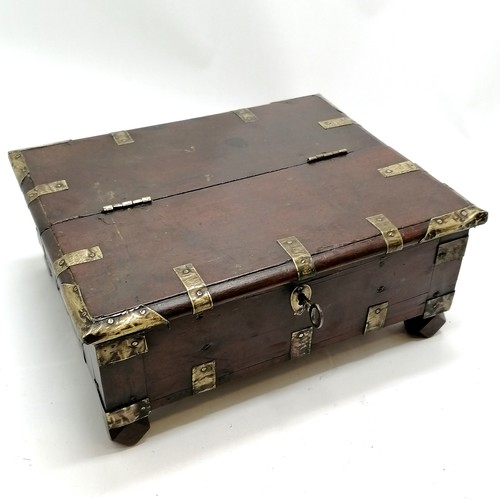 357 - Antique Indian box with brass detail & half hinged lid top - 34cm x 28cm x 14cm high