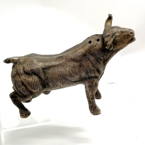 361 - Bronze cast novelty key - 44cm & 1.7kg t/w model of a bull & brass eagle on a wooden base