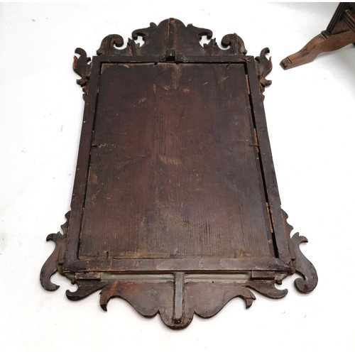 365 - Antique mahogany fret carved mirror with gilded slip - 57cm x 36cm and has slight losses t/w easel s... 