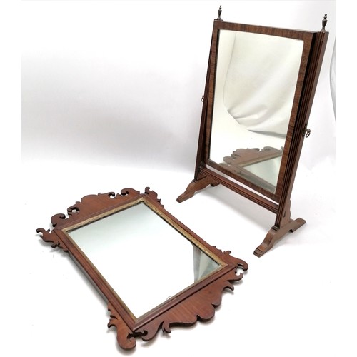 365 - Antique mahogany fret carved mirror with gilded slip - 57cm x 36cm and has slight losses t/w easel s... 