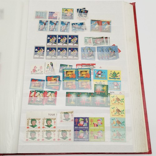 496 - Red stockbook with qty of mostly mint USA t/w Christmas stamps, Hawaii, booklets (some evidence of d... 