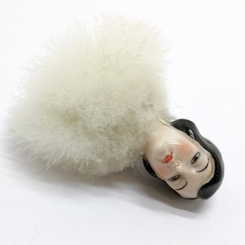 504 - Vintage china dolls head feather powder puff - 9cm high