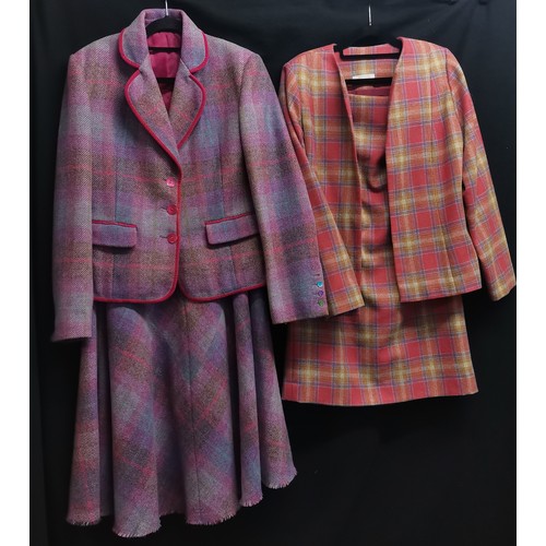 33 - Two tweed suits, purple and pink shades by Ness of Scotland size 12, 95cm bust, 78cm waist skirt t/w... 