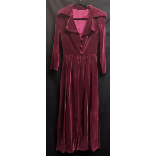 60 - Plum vevlet evening coat 84cm bust in good condition