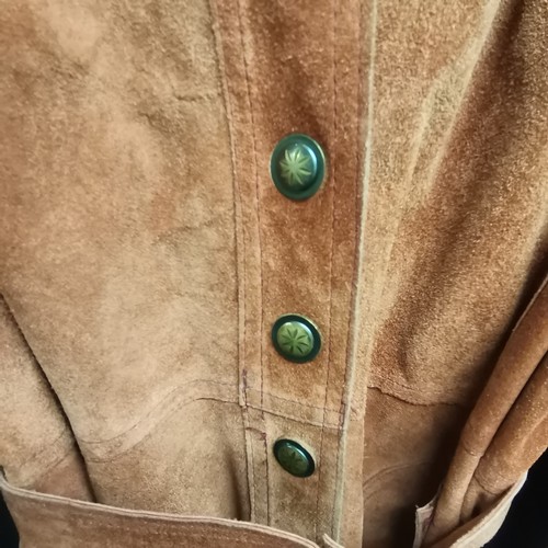 63 - 1960s terracotta suede leather coat 86cm bust in good condition
