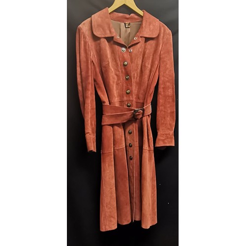 63 - 1960s terracotta suede leather coat 86cm bust in good condition