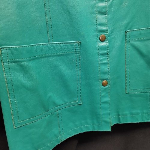 64 - Short suede Wetherall jacket 84cm bust t/w green suede waistcoat 92cm bust and a teal leather waistc... 