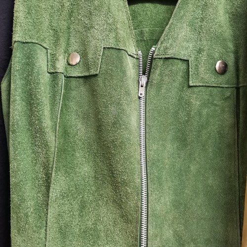 64 - Short suede Wetherall jacket 84cm bust t/w green suede waistcoat 92cm bust and a teal leather waistc... 