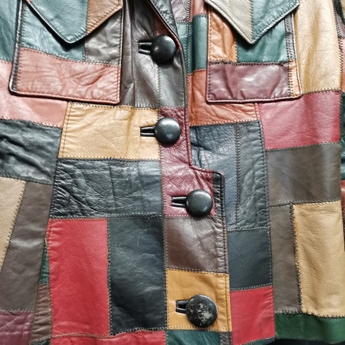 65 - 1960s camel coloured leather coat 88cm bust t/w leather patchwork jacket by Paddors 92 cm bust both ... 