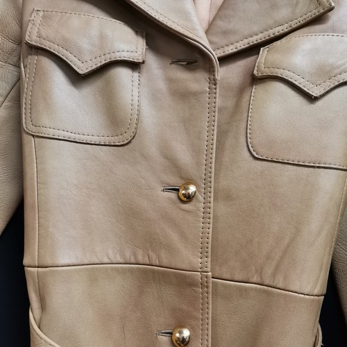 65 - 1960s camel coloured leather coat 88cm bust t/w leather patchwork jacket by Paddors 92 cm bust both ... 