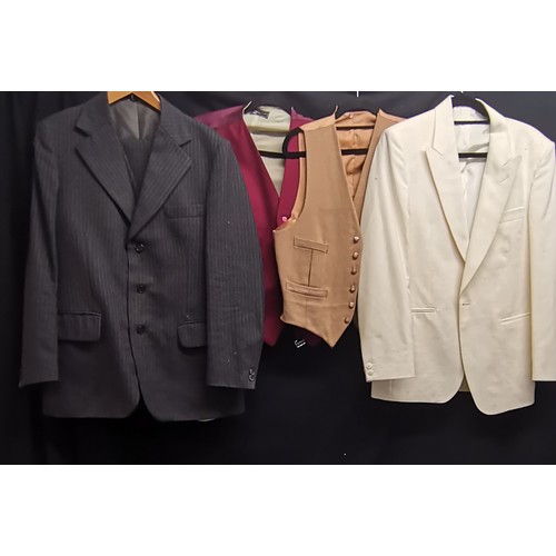 66 - 1970s pin stripe suit  104 chest and white tux by Mr Harry 104 chest and both waistcoats 86cm chest