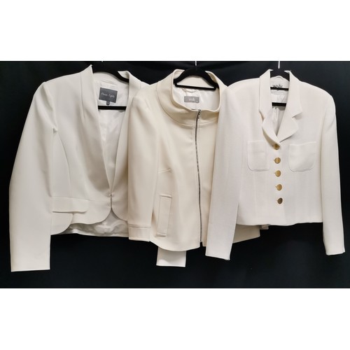 69 - 3 white jackets, one 70s with peplam, t/w zipped jacket, slight mark on collar and a Wallis jacket w... 