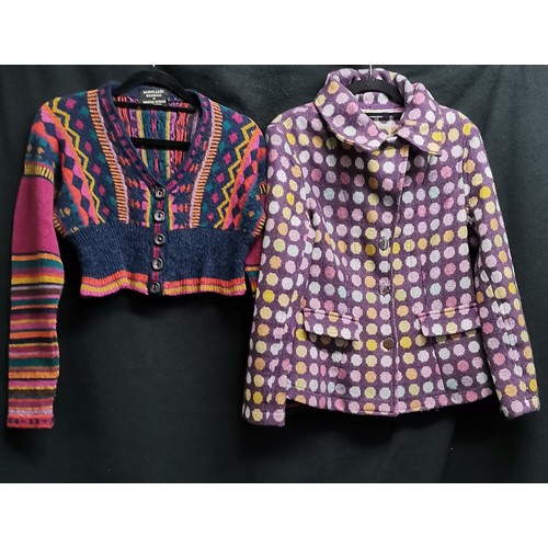 76 - 1960s patterned wool cardigan 88cm bust by Christine Waygood t/w Welsh wool jacket by Melin Tregwynt... 