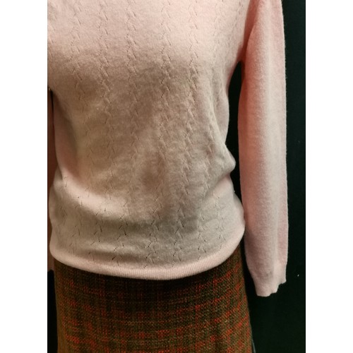 78 - Tweed mini skirt 76cm waist by Joseph t/w 60s pink wool jumper by Josselyne  88cm bust and a wool Li... 