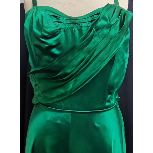80 - 1950s green satin evening dress, 96cm bust approx in good condition