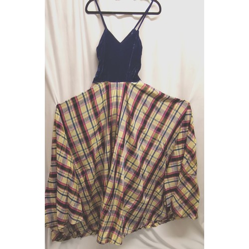 84 - 1950s check taffeta and velvet evening dress 84cm bust in good condition