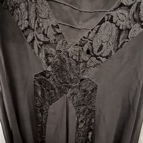 85 - 1930s black velvet evening dress with bell sleeves 84cm bust in good condition t/w a 30s chiffon and... 