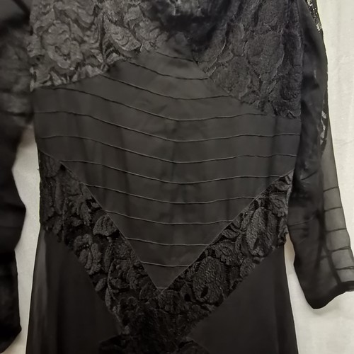 85 - 1930s black velvet evening dress with bell sleeves 84cm bust in good condition t/w a 30s chiffon and... 