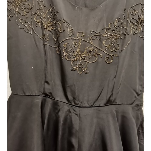 86 - 1950s taffeta evening dress 90cm bust embroidered top and panel in skirt t/w black 60s chiffon dress... 