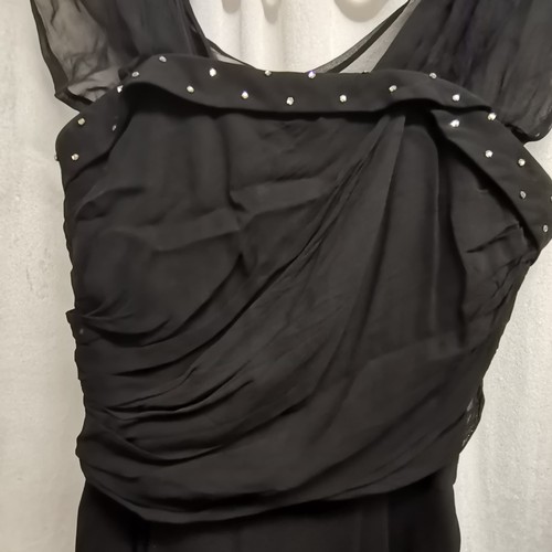 86 - 1950s taffeta evening dress 90cm bust embroidered top and panel in skirt t/w black 60s chiffon dress... 