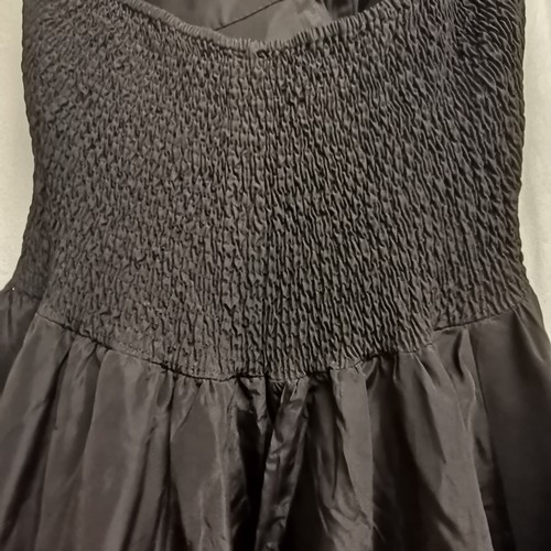 87 - 1950s black taffeta evening dress wth elasticated rouched back, small size  t/w black velvet shawl i... 