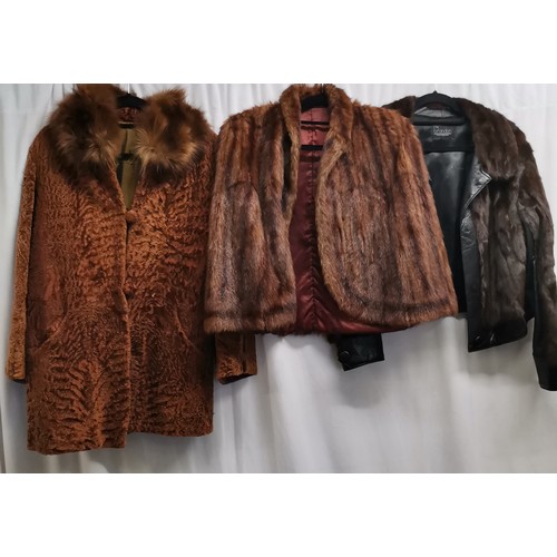 88 - 1930s Astrakan jacket with fox fur collar t/w vintage mink jacket and a squirrel and leather jacket ... 