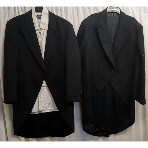 92 - 2 gents morning jackets plus one white shirt  both 100cm chest in good condition