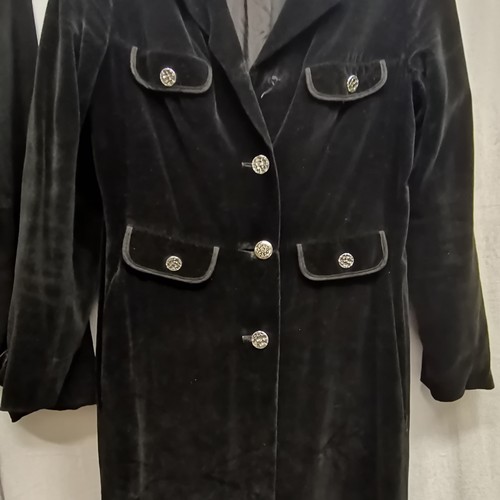 93 - Black suede and leather coat 86cm bust  t/w a velvet maxi coat by Hamells 90 cm bust