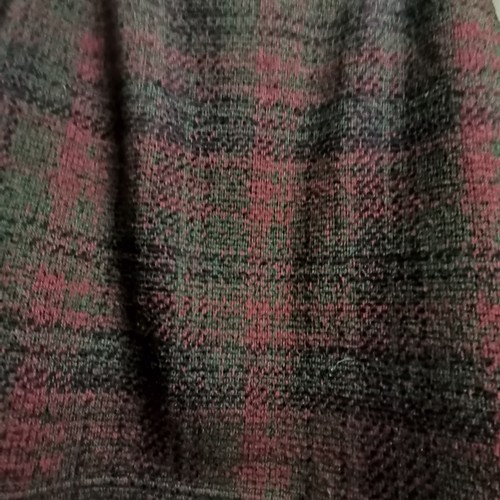 96 - Purple stretch fabric top 78cm bust and mini skirt tartan pattern 68cm waist in good condition