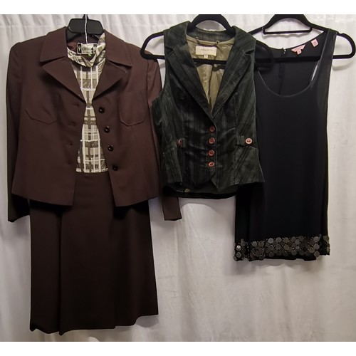 97 - 1960s dress and jacket 88cm bust t/w Karen Millen corduory waistcoat 82cm bust and a Ted Baker top 7... 