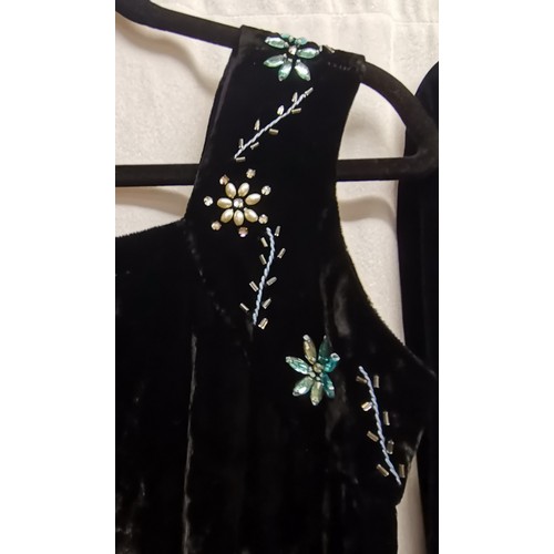 98 - 3 vintage items, 60s velvet jacket 102cm bust t/w 50s velvet dress with beaded decoration on top and... 