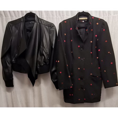 99 - French connection soft leather black jacket extra small t/w Patsy Seddon embroidered black jacket si... 