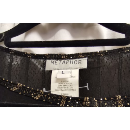 101 - 3 vintage beaded tops, a 2 piece vest and cardigan black and gold  by Metaphor 96cm bust t/w jersey ... 