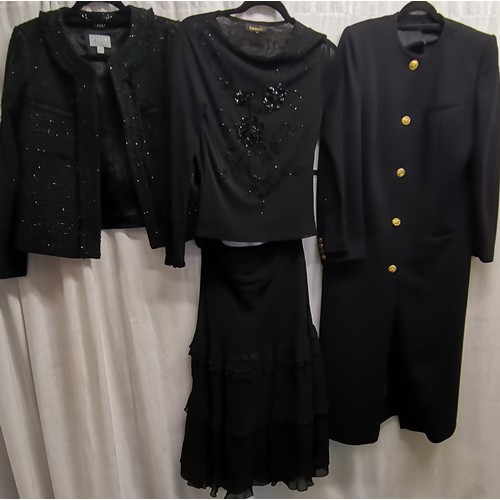 103 - 4 vintage items, a Chanel style boucle jacket size14 t/w a jersey sequinned top 76cm bust, a crepe a... 
