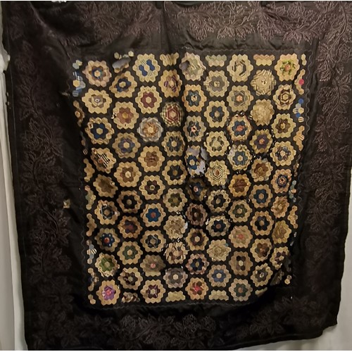 107 - Victorian patchwork quilt some damage 168cm x 165cm