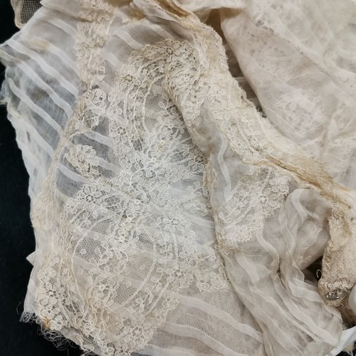 111 - various antique lace including cuffs, 2 shawls, one blonde lace with some damage