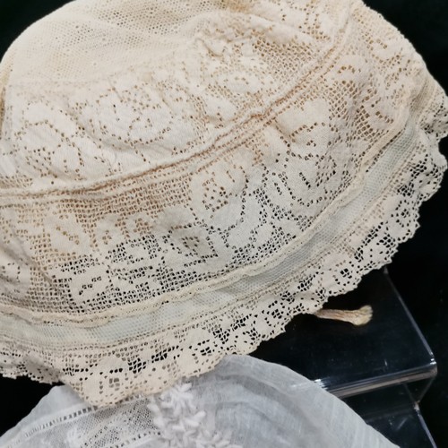 114 - Various  Victorian bonnets, apron and handkerchief