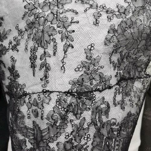 117 - 3 pieces of black lace, 3 pieces of chantilly black lace t/w fine white lawn embroidered with black ... 