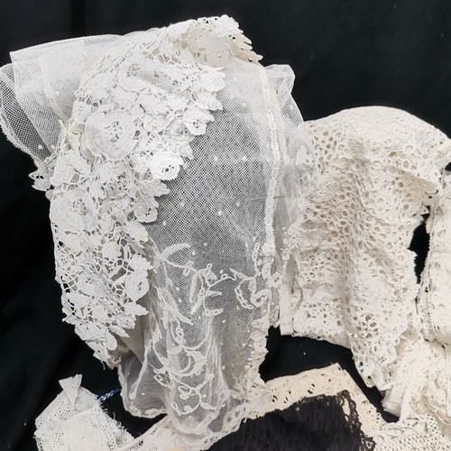119 - A lot of handmade lace 18th and 19thc to include Honiton collars and Maltese black lace shawl