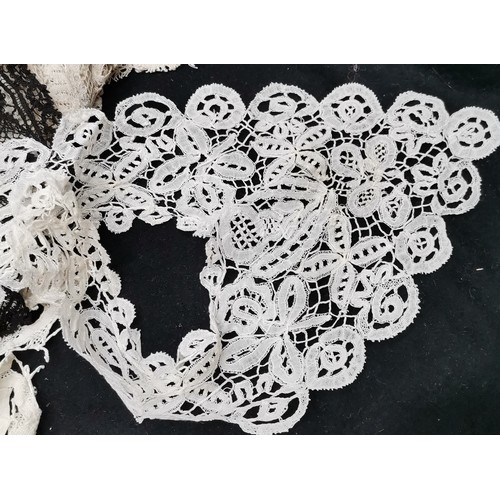 119 - A lot of handmade lace 18th and 19thc to include Honiton collars and Maltese black lace shawl