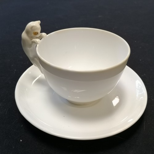 2 - Unusual Spode blanc de chine novelty teaset + 2 hot water jugs (tallest 18.5cm) with cat detail (wit... 