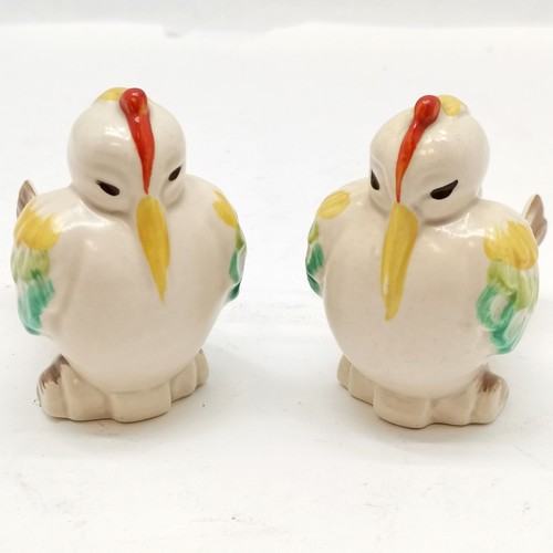 13 - Pair of Clarice Cliff pipe rests / holders in the form of exotic birds - 7 cm high & no obvious dama... 